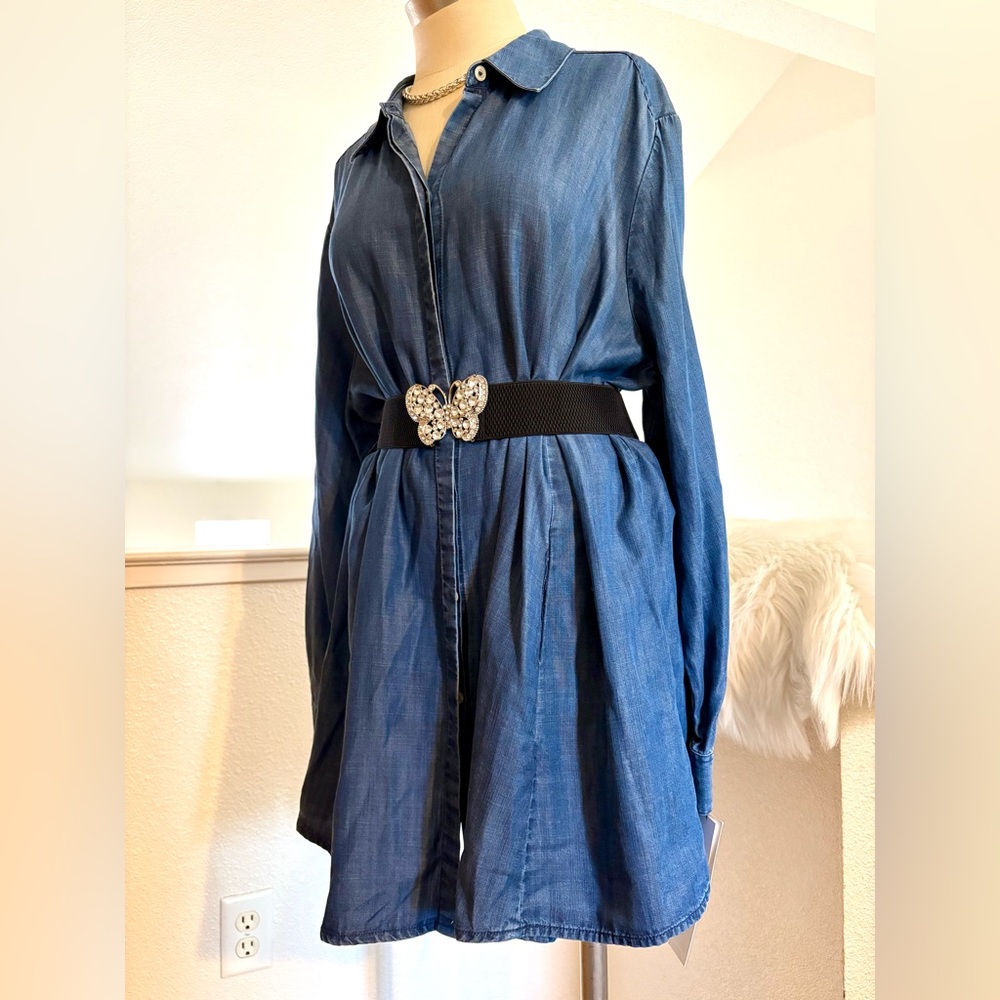 NWT 18W Blue Denim Button Foxcroft Nordstrom Shirt with Pockets